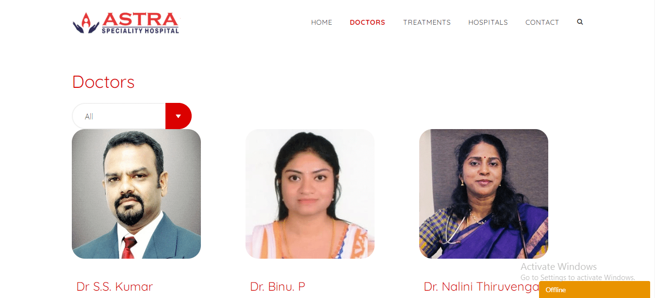 Astra Speciality Hospital Doctors page